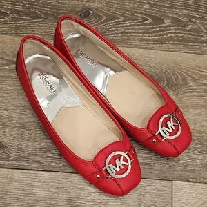 MICHAEL KORS Gorgeous Red Saffiano Leather Flats